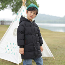 Куртка на синтепоне детская удлиненная с молнией и капюшоном черная Style оптом (код товара: 59361)