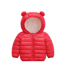 Куртка на синтепоне детская водоотталкивающая с молнией, подкладкой из флиса и капюшоном с ушками красная Bear оптом (код товара: 59365)