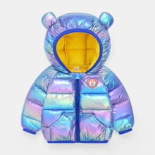 Куртка на синтепоне для девочки с ушками на капюшоне хамелеон фиолетовая Little bear (код товара: 59364)