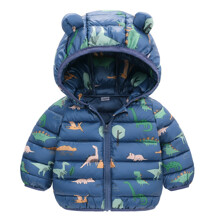 Куртка на синтепоні дитяча з вушками на капюшоні та зображенням динозаврів синя Fairy forest оптом (код товара: 59348)