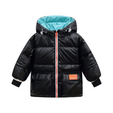 Куртка-пуховик детская двусторонняя на молнии с капюшоном черная с голубым Chic оптом (код товара: 59369)