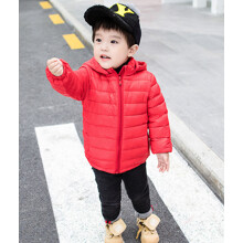 Куртка-пуховик детская на молнии со съемным капюшоном красная Monochrome оптом (код товара: 59353)