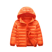 Куртка-пуховик детская на молнии со съемным капюшоном оранжевая Monochrome оптом (код товара: 59354)