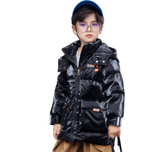 Куртка-пуховик дитяча водовідштовхувальна на блискавці з капюшоном чорна Fashion оптом (код товара: 59370)