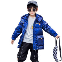 Куртка-пуховик дитяча водовідштовхувальна на блискавці з капюшоном синя Fashion оптом (код товара: 59371)