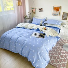 Комплект постельного белья с принтом сердце голубой Peace of hearts (двуспальный-евро) (код товара: 59484)