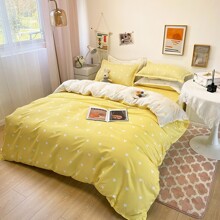 Комплект постельного белья с принтом сердце желтый Peace of hearts (двуспальный-евро) (код товара: 59487)