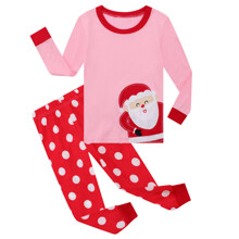 Пижама для девочки с длинным рукавом новогодним принтом розовая с красным Santa Claus оптом (код товара: 59411)