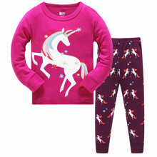 Пижама для девочки с длинным рукавом принтом единорога малиновая с фиолетовым Star unicorn оптом (код товара: 59412)