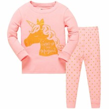 Піжама для дівчинки з довгим рукавом принтом єдинорога рожева Golden unicorn оптом (код товара: 59409)