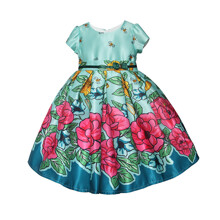 Платье для девочки с цветочным принтом бирюзовое Wild bee оптом (код товара: 59429)