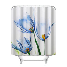 Штора для ванной с цветочным принтом белая с голубым Blue tulips 180 х 180 см оптом (код товара: 59457)