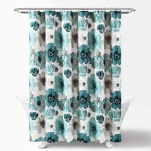 Штора для ванной с цветочным принтом бирюзовая с серым Blue flowers 180 х 180 см (код товара: 59427)