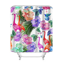 Штора для ванной с цветочным принтом и изображением фламинго Purple dreams 180 х 180 см оптом (код товара: 59442)