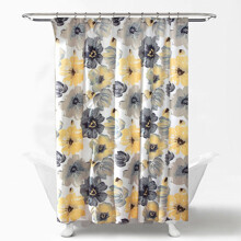 Штора для ванной с цветочным принтом серая с желтым Yellow flowers 180 х 180 см (код товара: 59428)