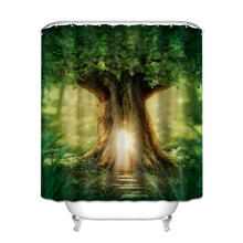 Штора для ванной с изображением природы зеленая Fairy oak 180 х 180 см (код товара: 59418)