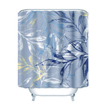 Штора для ванной с растительным принтом синяя с голубым Branches 180 х 180 см оптом (код товара: 59443)
