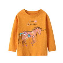 Лонгслив для девочки с принтом единорога оранжевый Yellow unicorn (код товара: 59577)