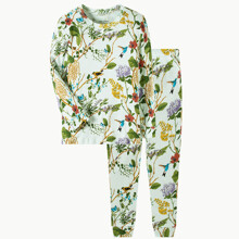 Пижама для девочки с длинным рукавом изображением растений и птиц зеленая Bird world (код товара: 59500)