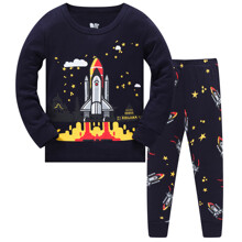 Піжама для хлопчика з довгим рукавом принтом ракети синя Space rocket оптом (код товара: 59502)