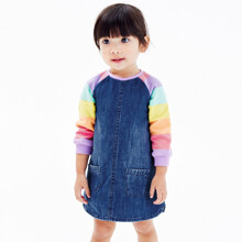 Плаття для дівчинки джинсове з довгим рукавом в смужку синє Stripes оптом (код товара: 59564)