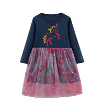 Плаття для дівчинки з довгим рукавом і вишивкою єдинорога синє Constellation (код товара: 59523)
