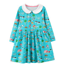 Плаття для дівчинки з довгим рукавом і зображенням тварин блакитне Village оптом (код товара: 59532)