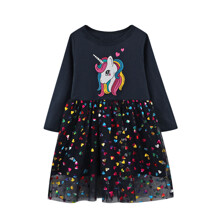 Плаття для дівчинки з довгим рукавом і зображенням єдинорога і сердець синє Heart unicorn оптом (код товара: 59525)