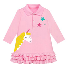 Плаття для дівчинки з довгим рукавом, коміром поло і зображенням єдинорога рожеве Unicorn star оптом (код товара: 59545)