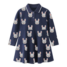 Плаття для дівчинки з довгим рукавом, коміром поло і зображенням зайців синє Hares (код товара: 59573)