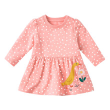 Плаття для дівчинки з довгим рукавом в горох та зображенням каченя рожеве Duckling (код товара: 59586)