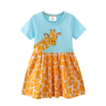 Плаття для дівчинки з коротким рукавом і зображенням жирафа помаранчеве з блакитним Giraffe (код товара: 59538)