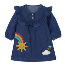 Платье для девочки джинсовое с длинным рукавом и изображением радуги синее Sky оптом (код товара: 59583)