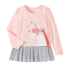 Платье для девочки с длинным рукавом и изображением единорога розовое Unicorn оптом (код товара: 59571)