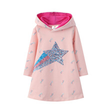 Платье для девочки с длинным рукавом и капюшоном с изображением звезд розовое Falling star (код товара: 59536)