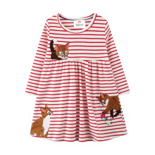 Платье для девочки с длинным рукавом в полоску и изображением котов красное Two cats (код товара: 59533)