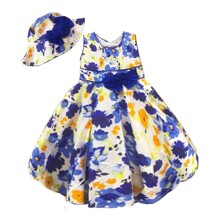Платье для девочки с панамой и цветочным принтом синее Blue flowers (код товара: 59503)