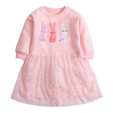 Платье для девочки утепленное с длинным рукавом и изображением зайцев розовое Three hares оптом (код товара: 59568)
