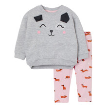 Костюм для девочки 2 в 1 с изображением собаки розовый с серым Cute dog (код товара: 59623)