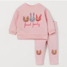 Костюм для девочки 2 в 1 с изображением животных розовый Forest family оптом (код товара: 59605)
