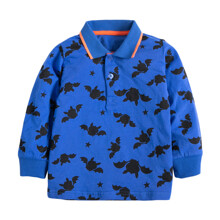 Лонгслів для хлопчика з коміром поло та зображенням тварин синій Bat оптом (код товара: 59630)