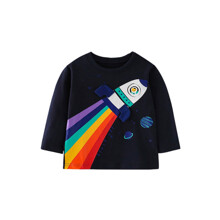 Лонгслив для мальчика с изображением ракеты синий Rainbow rocket оптом (код товара: 59698)