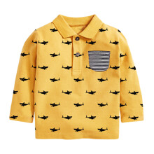 Лонгслив для мальчика с воротником поло и изображением акул желтый Shark оптом (код товара: 59629)