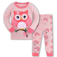Пижама для девочки с длинным рукавом принтом совы розовая Owl with flower оптом (код товара: 59663)