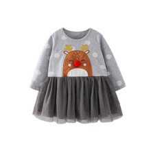 Плаття для дівчинки з довгим рукавом та зображенням оленя сіре Deer оптом (код товара: 59692)