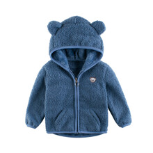 Кофта дитяча утеплена на блискавці з вушками на капюшоні синя Bear оптом (код товара: 59759)
