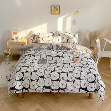 Уценка (дефекты)! Комплект постельного белья в клетку с изображением медведя White bears (двуспальный-евро) (код товара: 59891)