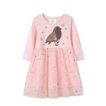 Уценка (дефекты)! Платье для девочки с длинным рукавом и изображением птицы розовое Little bird (код товара: 59876)