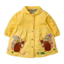 Уценка (дефекты)! Платье для девочки вельветовое на пуговицах с длинным рукавом и изображением белок желтое Squirrel (код товара: 59871)