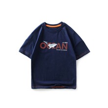 Футболка дитяча з написами синя Ocean оптом (код товара: 59983)